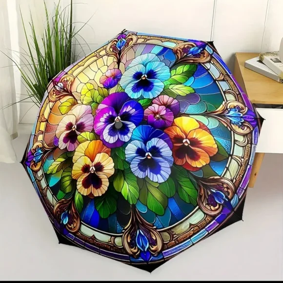 ποΈ πβοΈ RAINBOW OF PANSIES COLOUR BURST COMPACT UMBRELLA βοΈπ - Picture 1 of 6